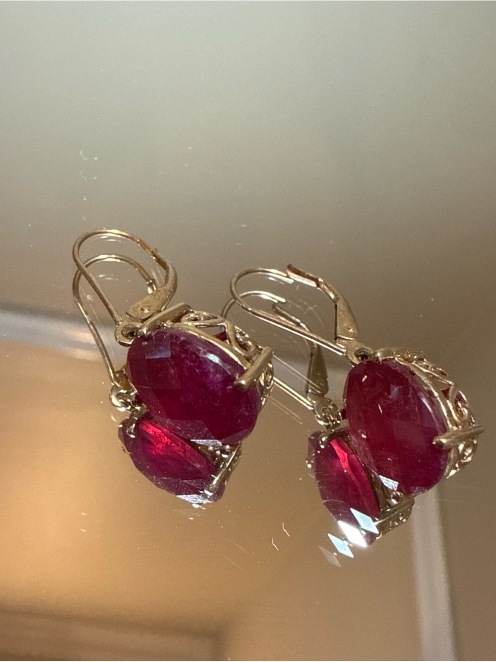 Yellow gold large ruby earrings